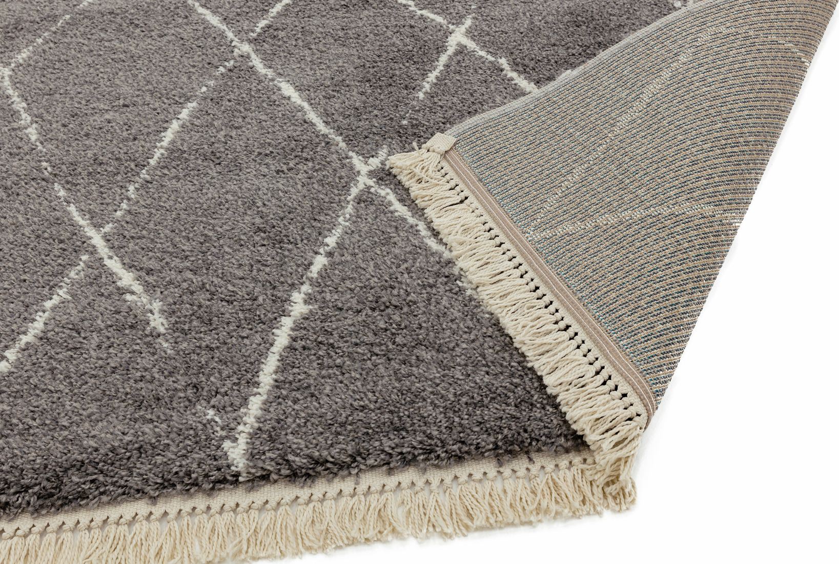 Rocco Geometric Fringed Shaggy Rug - Grey Diamond RC07 Rocco Geometric Fringed Shaggy Rug - Grey Diamond RC07