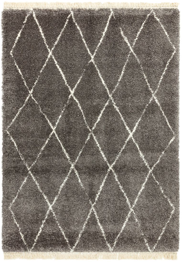 Rocco Geometric Fringed Shaggy Rug - Grey Diamond RC07 Rocco Geometric Fringed Shaggy Rug - Grey Diamond RC07