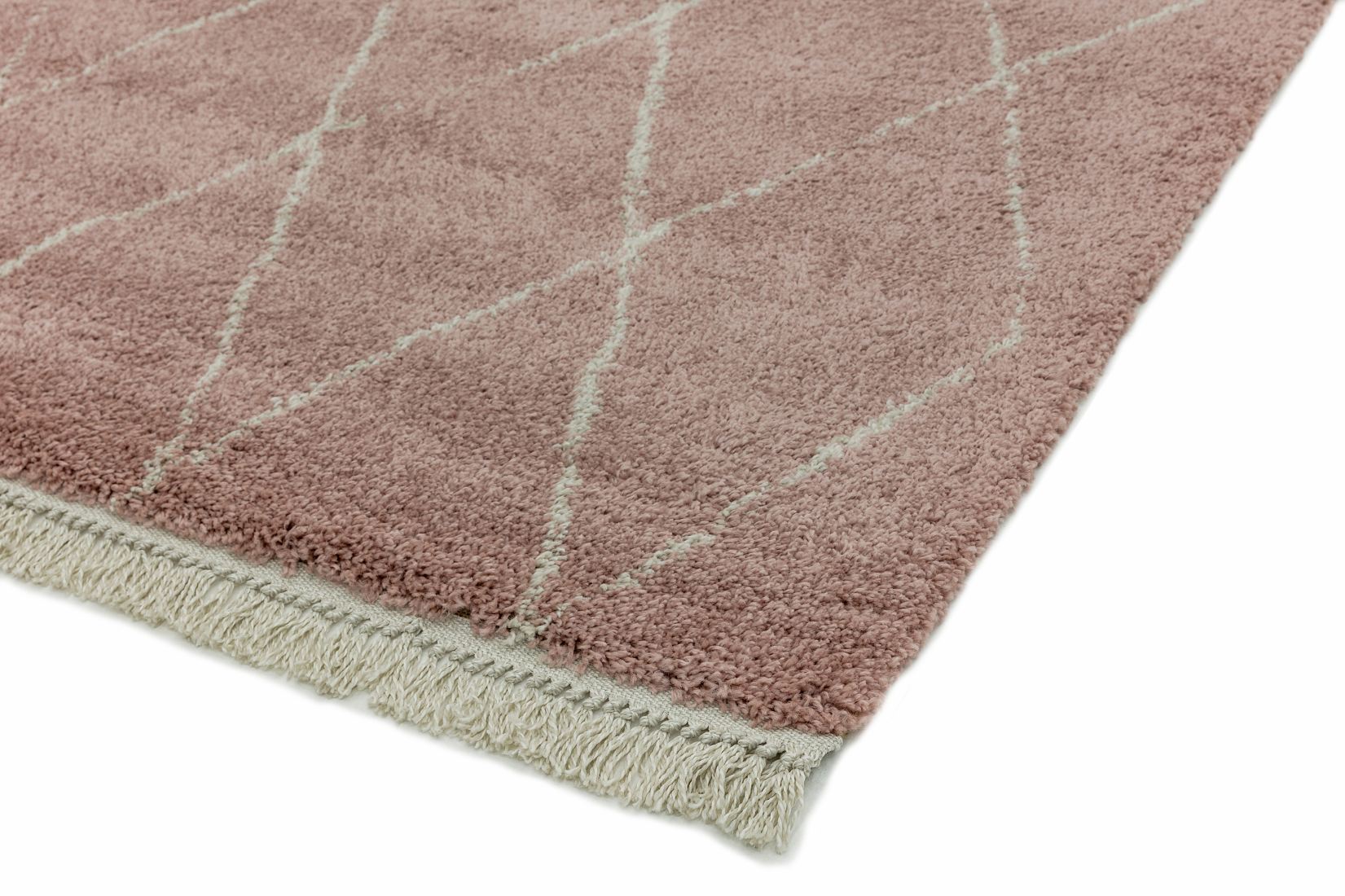 Rocco Geometric Fringed Shaggy Rug - Pink Diamond RC09 Rocco Geometric Fringed Shaggy Rug - Pink Diamond RC09