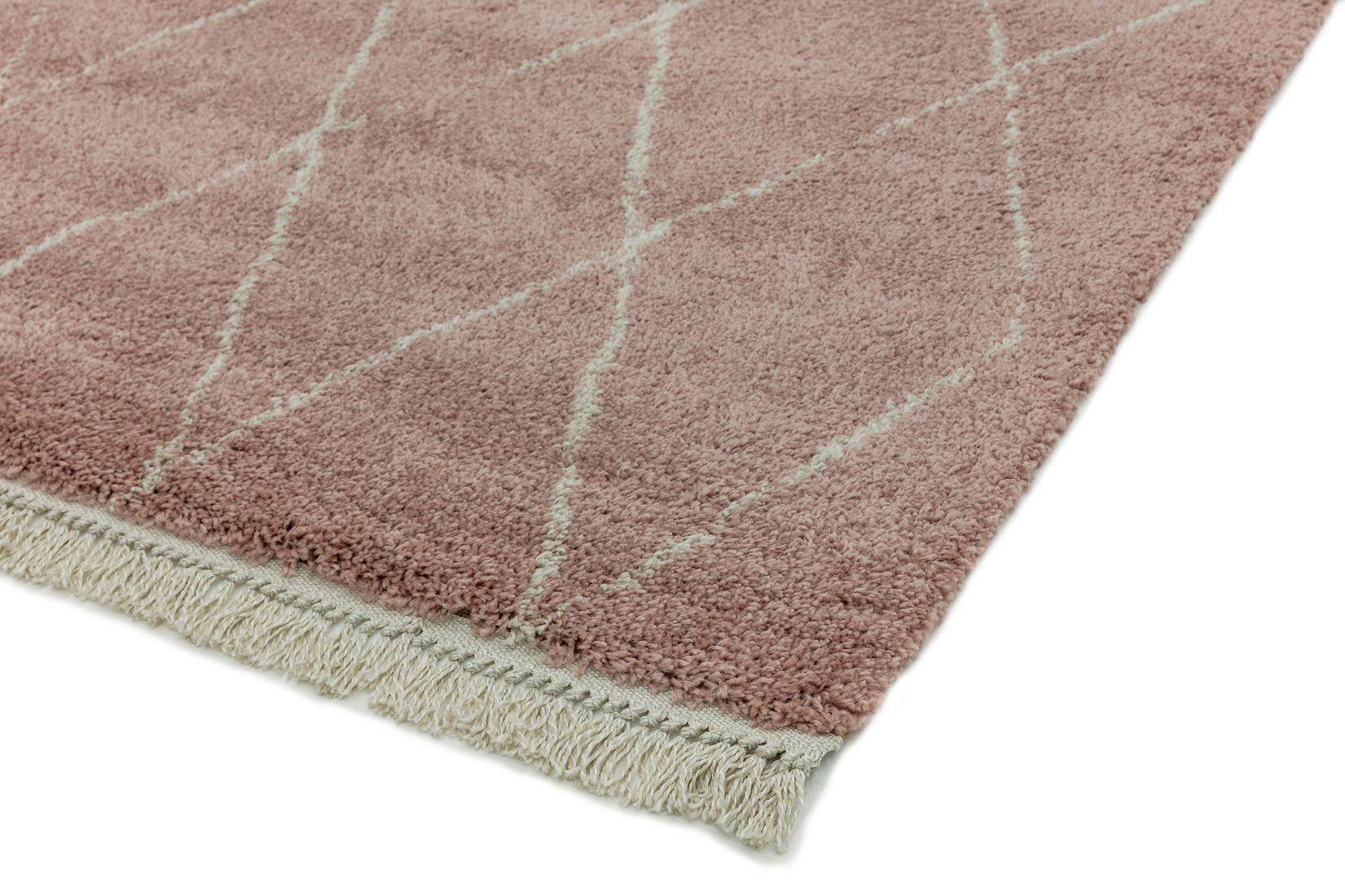 Rocco Geometric Fringed Shaggy Rug - Pink Diamond RC09