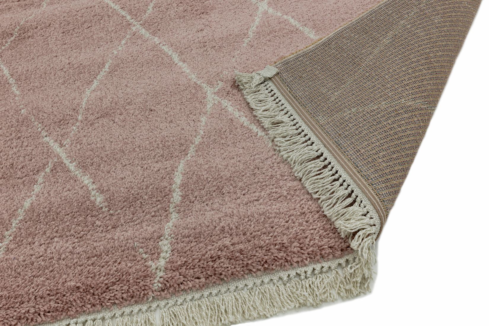 Rocco Geometric Fringed Shaggy Rug - Pink Diamond RC09