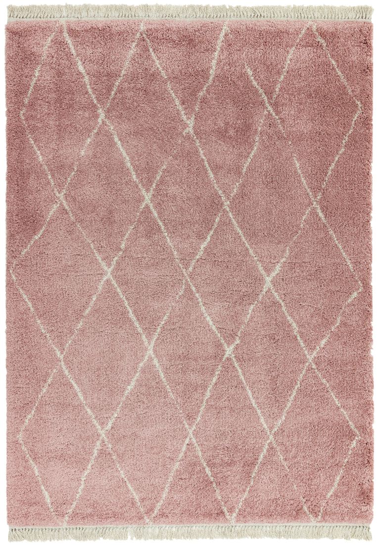 Rocco Geometric Fringed Shaggy Rug - Pink Diamond RC09 Rocco Geometric Fringed Shaggy Rug - Pink Diamond RC09