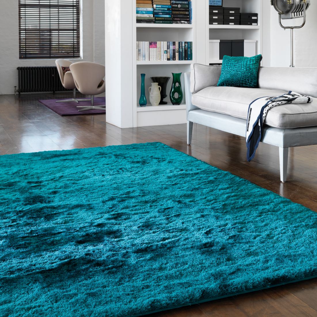 Whisper Shiny Silky Shaggy Rug - Dark Teal