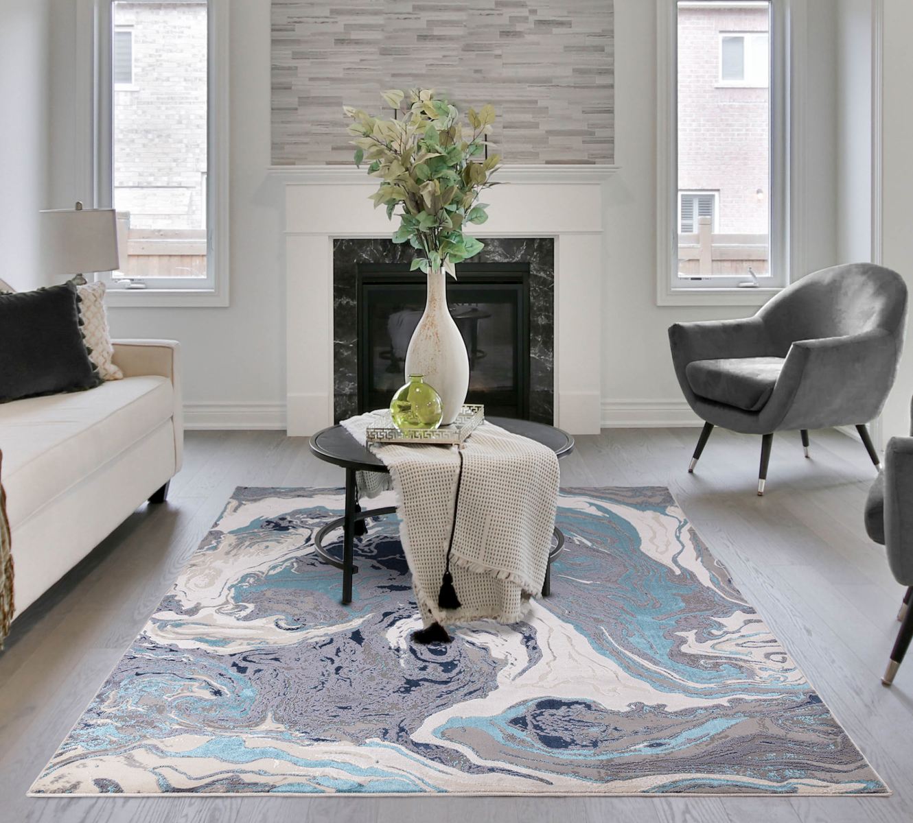 Aurora Abstract High Shine Rug - Ocean AU18