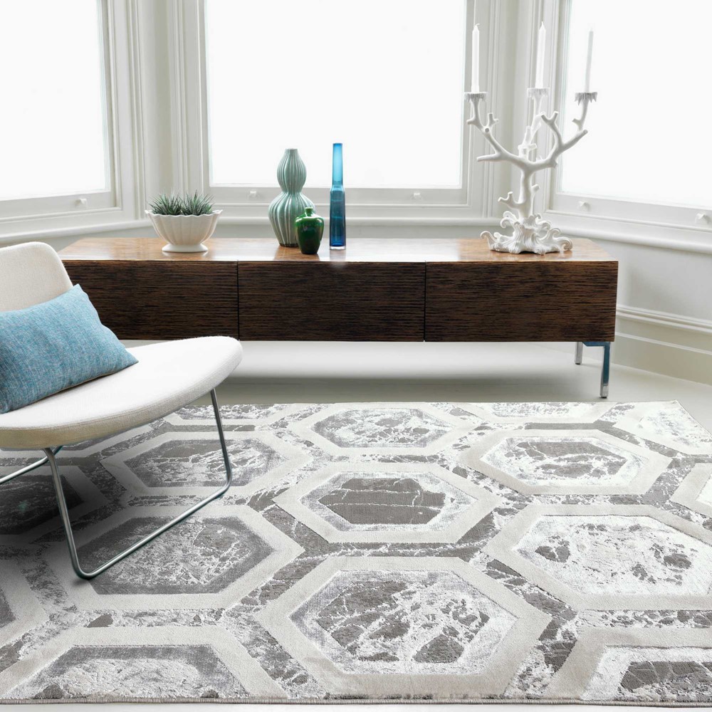 Aurora Geometric High Shine Rug - Crystal AU12