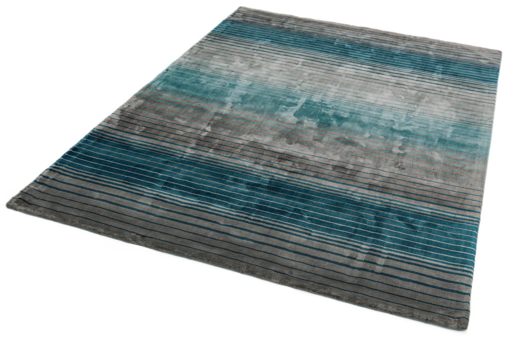 Holborn Velvety Viscose Striped Rug - Turquoise Blue