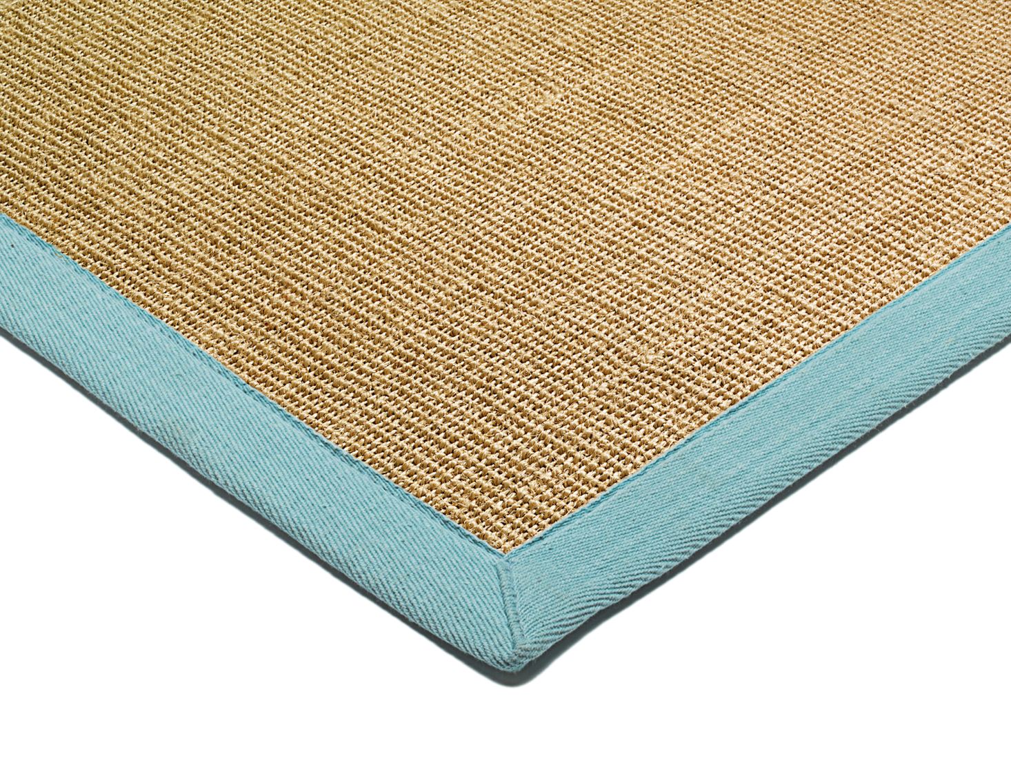 Sisal Anti Slip Hardwearing Runner - Linen/Aqua