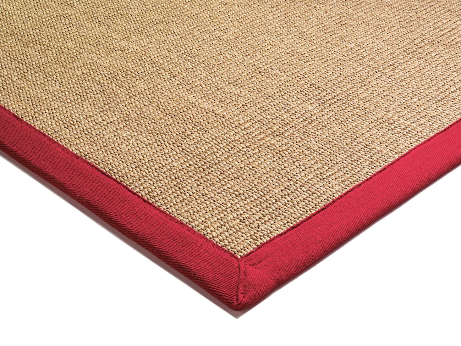 Sisal Anti Slip Hardwearing Runner - Linen/Red