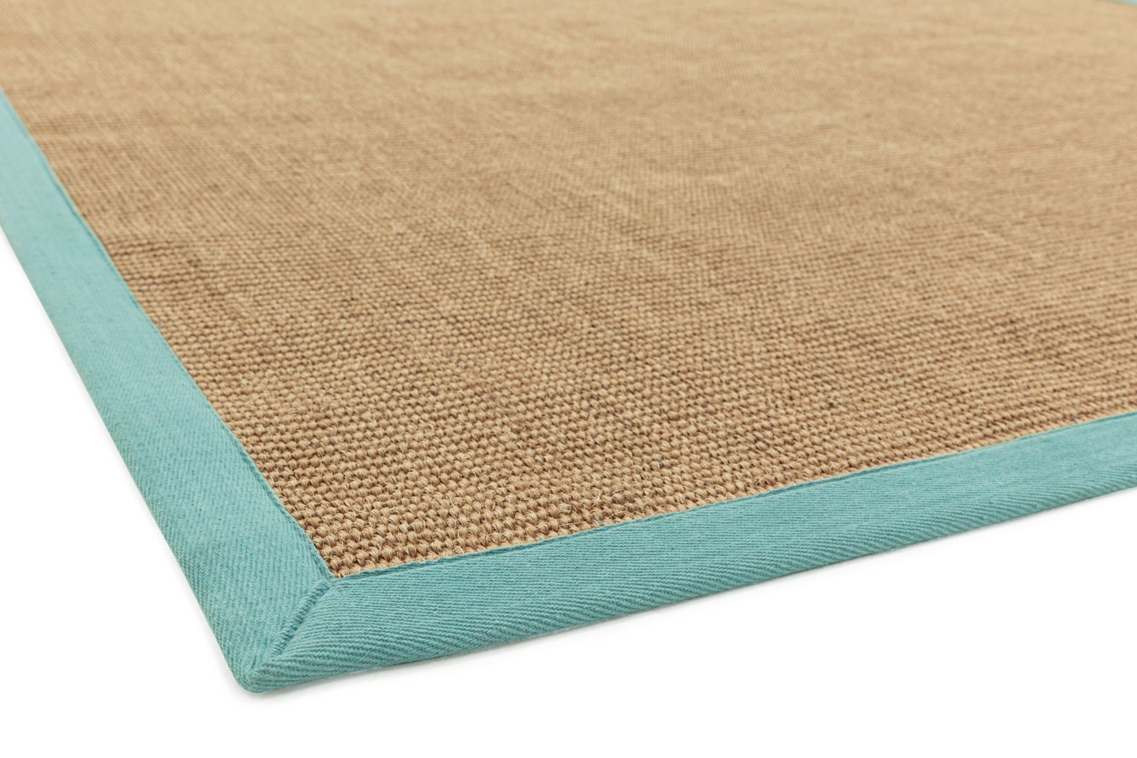 Sisal Anti Slip Hardwearing Runner - Linen/Aqua