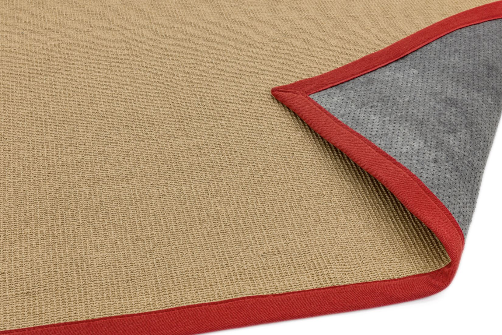 Sisal Anti Slip Hardwearing Rug - Linen/Red