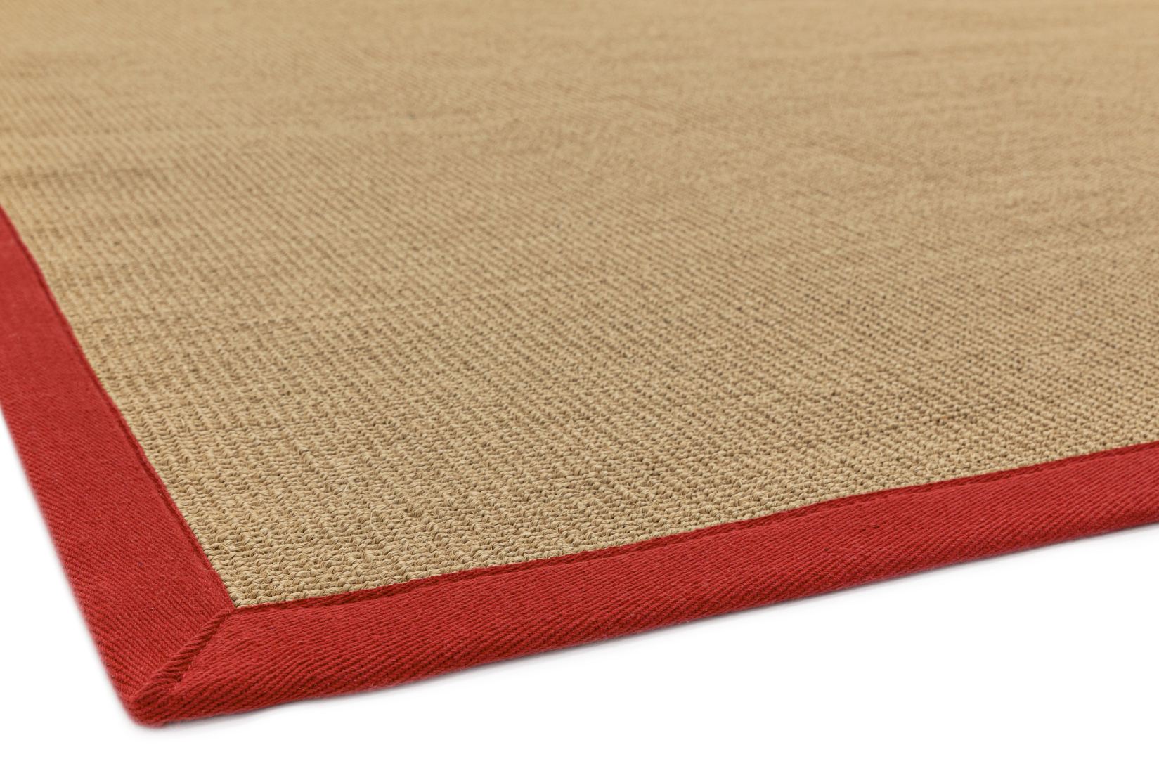 Sisal Anti Slip Hardwearing Rug - Linen/Red