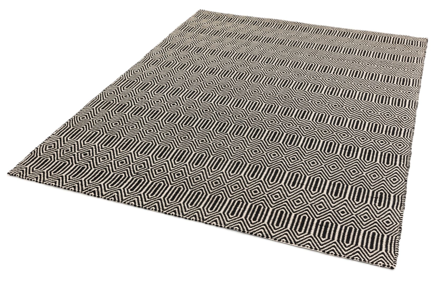 Sloan Geometric Flatweave Cotton Rug - Black White