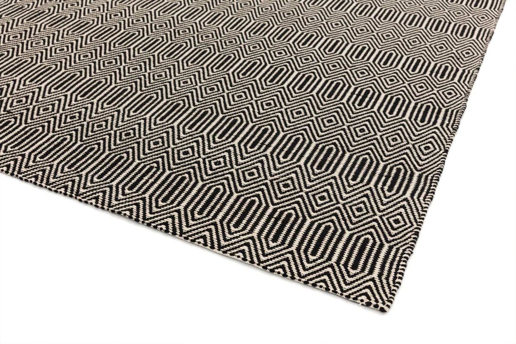 Sloan Geometric Flatweave Cotton Rug - Black White