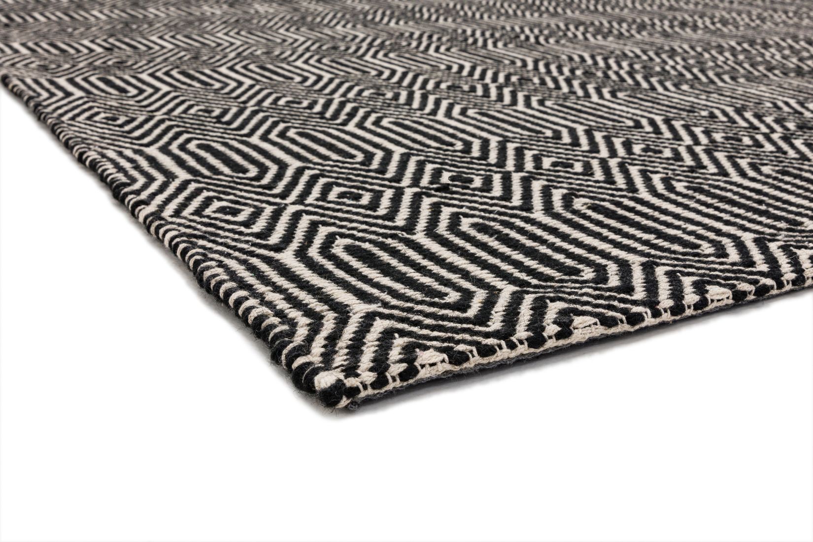 Sloan Geometric Flatweave Cotton Rug - Black White