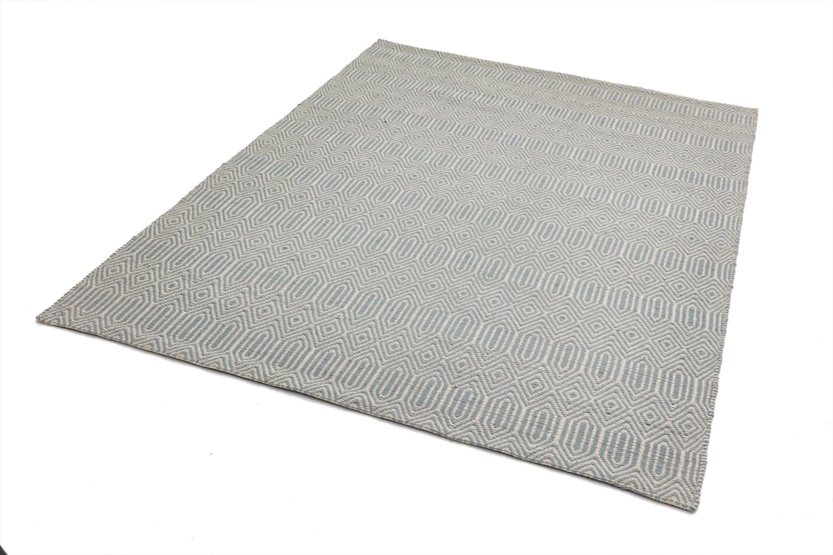 Sloan Geometric Flatweave Cotton Rug - Duck Egg