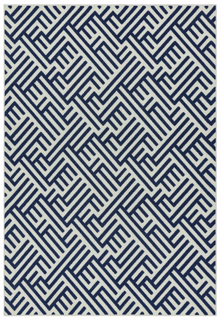 Antibes In/Outdoor Geometric Rug - Blue White Linear AN04