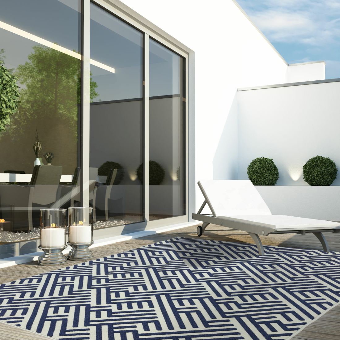 Antibes In/Outdoor Geometric Rug - Blue White Linear AN04