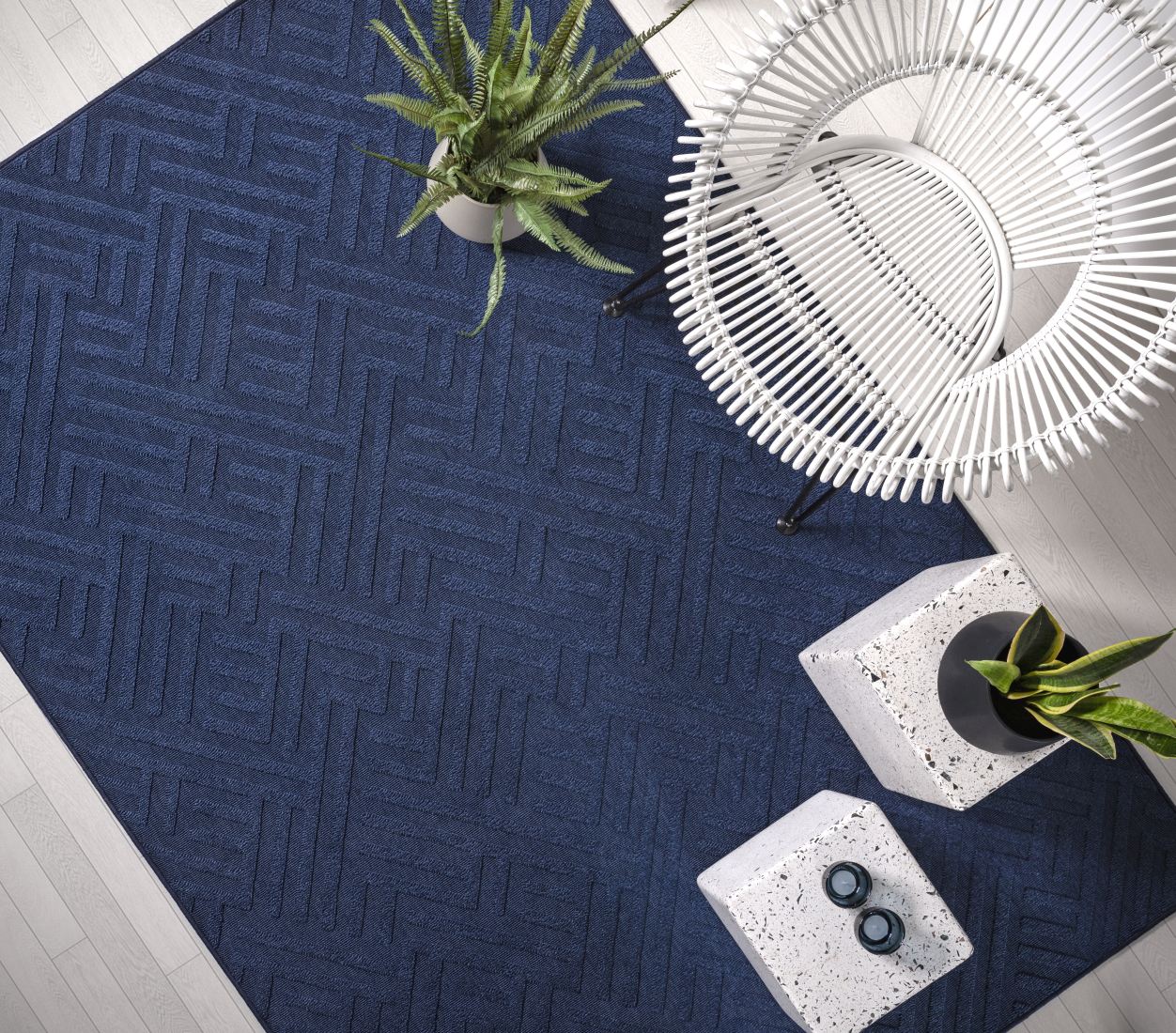 Antibes In/Outdoor Geometric Rug - Blue Linear AN05