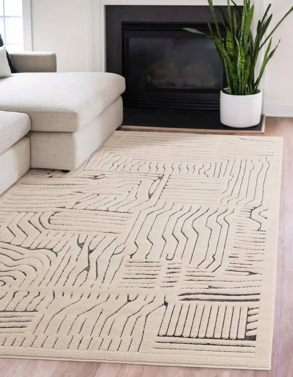 Valley Super Soft Modern Rug - Ivory Charcoal Route