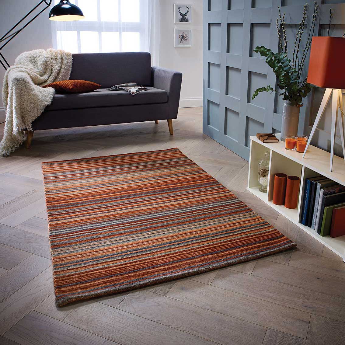 Carter Striped Rug - Rust