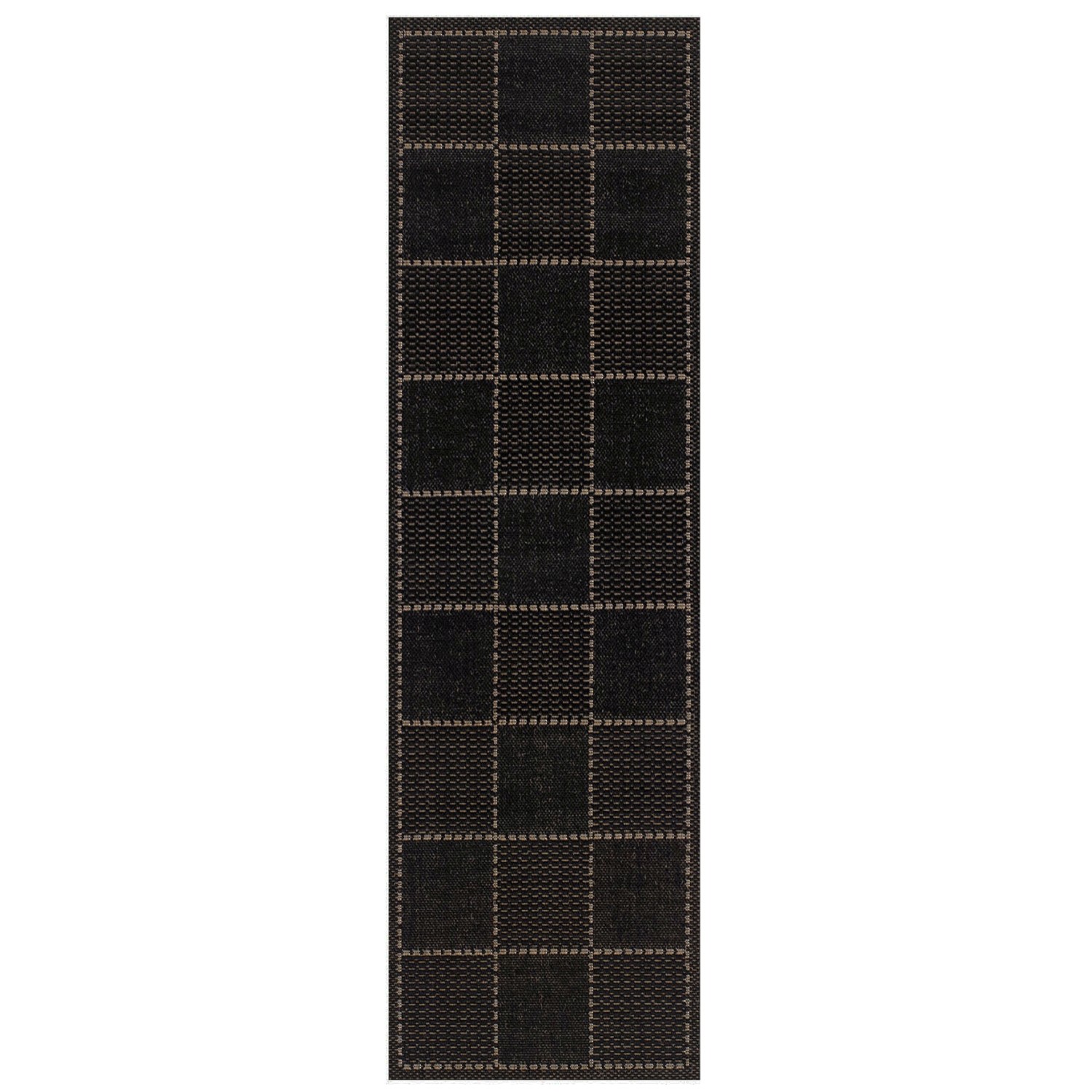 Anti Slip Checked Flatweave Runner - Black Anti Slip Checked Flatweave Runner - Black
