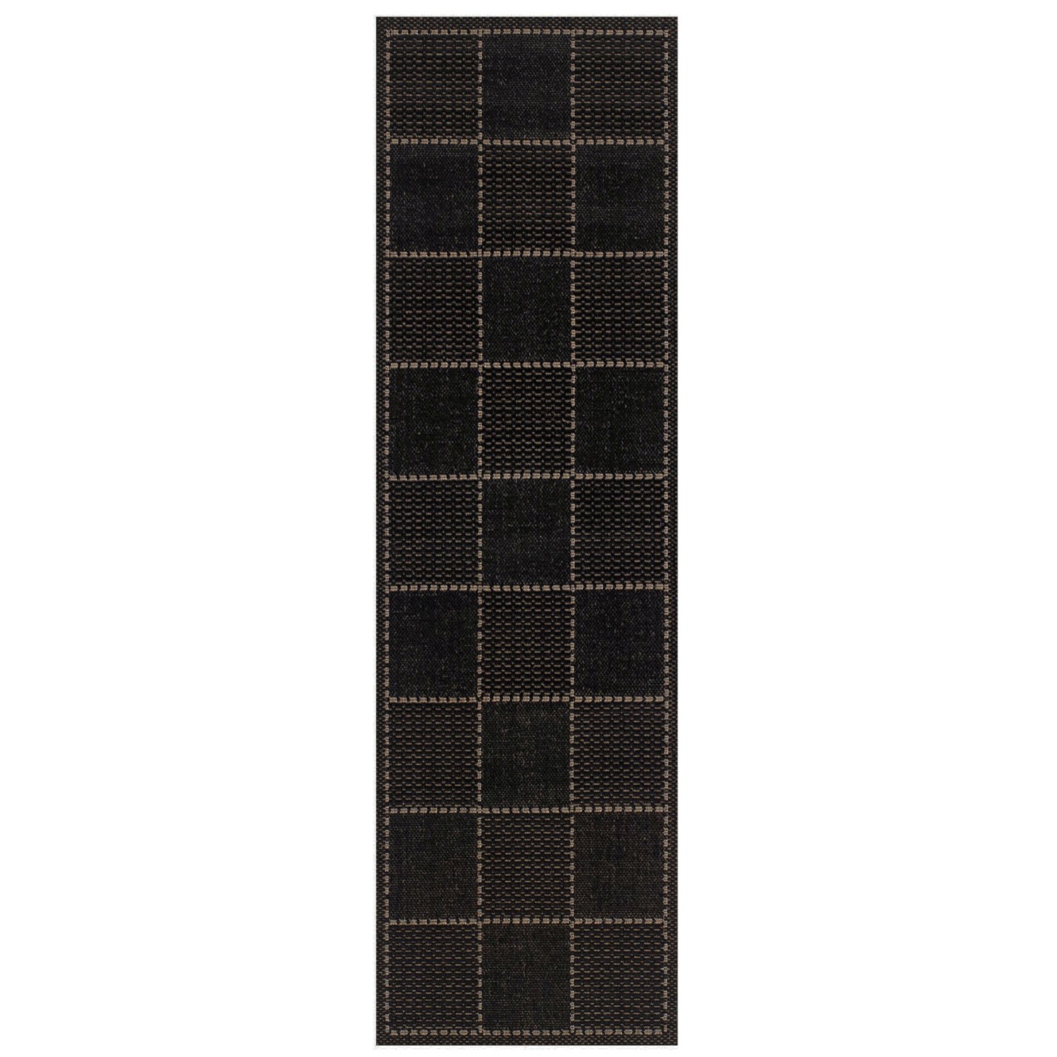 Anti Slip Checked Flatweave Runner - Black