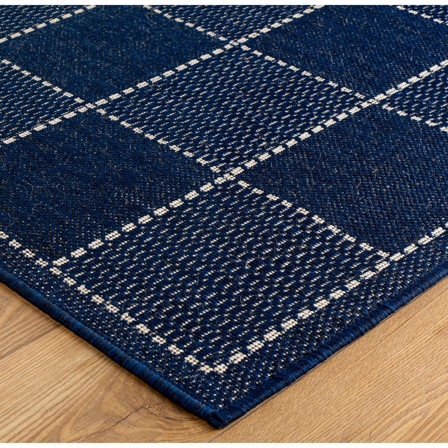Anti Slip Checked Flatweave Rug - Blue Anti Slip Checked Flatweave Rug - Blue