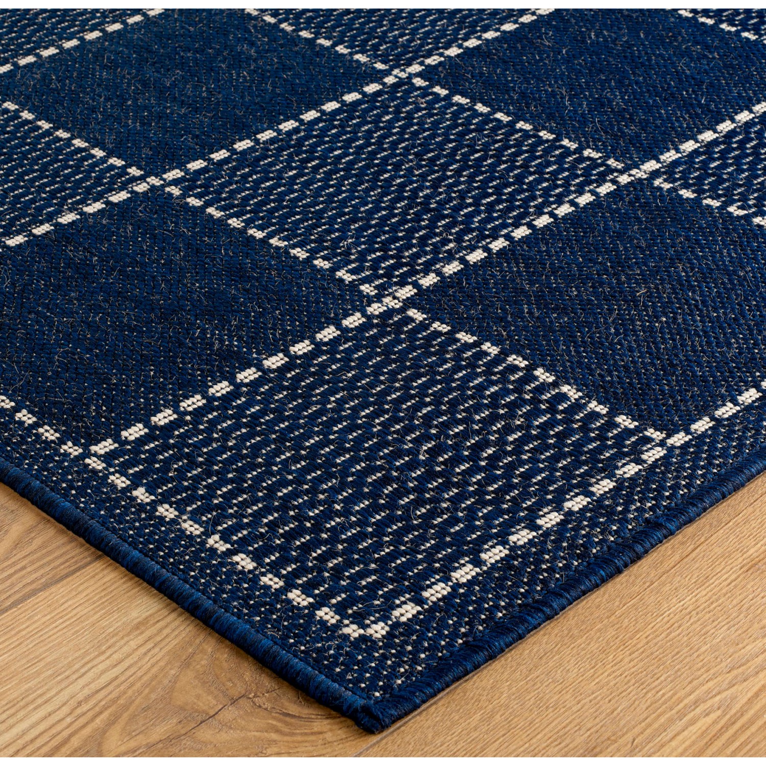 Anti Slip Checked Flatweave Runner - Blue