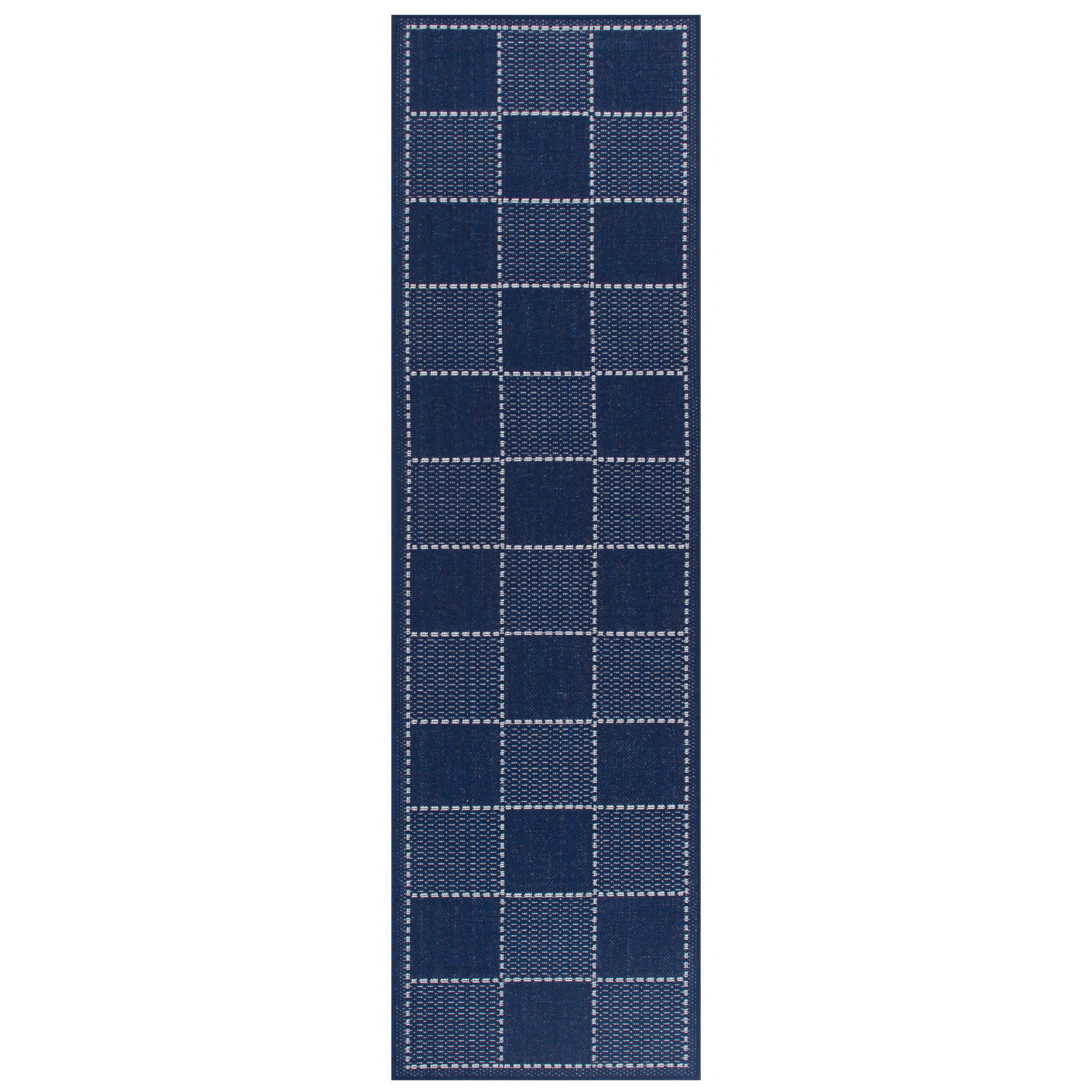 Anti Slip Checked Flatweave Runner - Blue