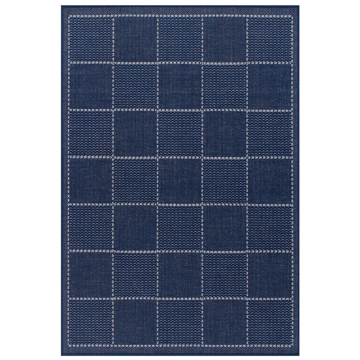 Anti Slip Checked Flatweave Rug - Blue