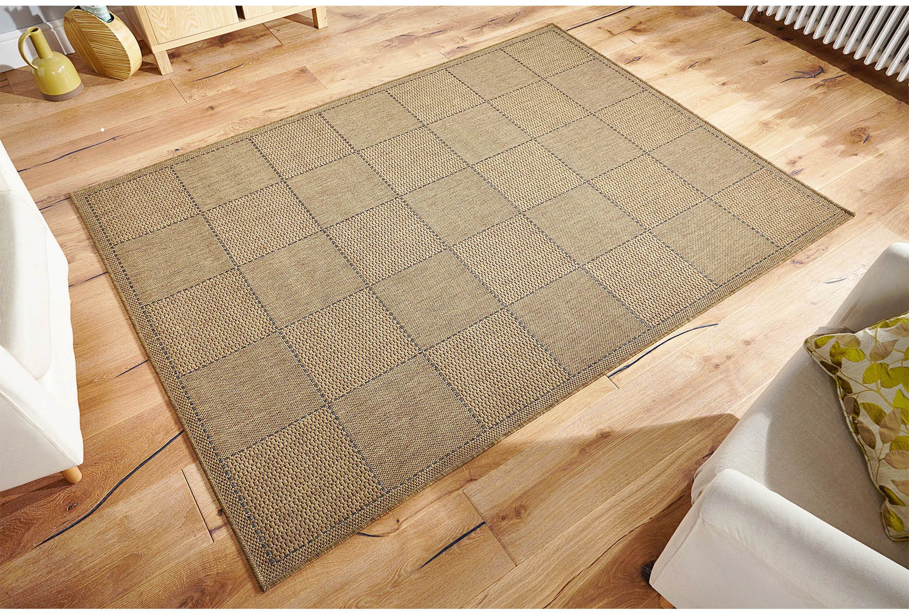 Anti Slip Checked Flatweave Rug - Natural