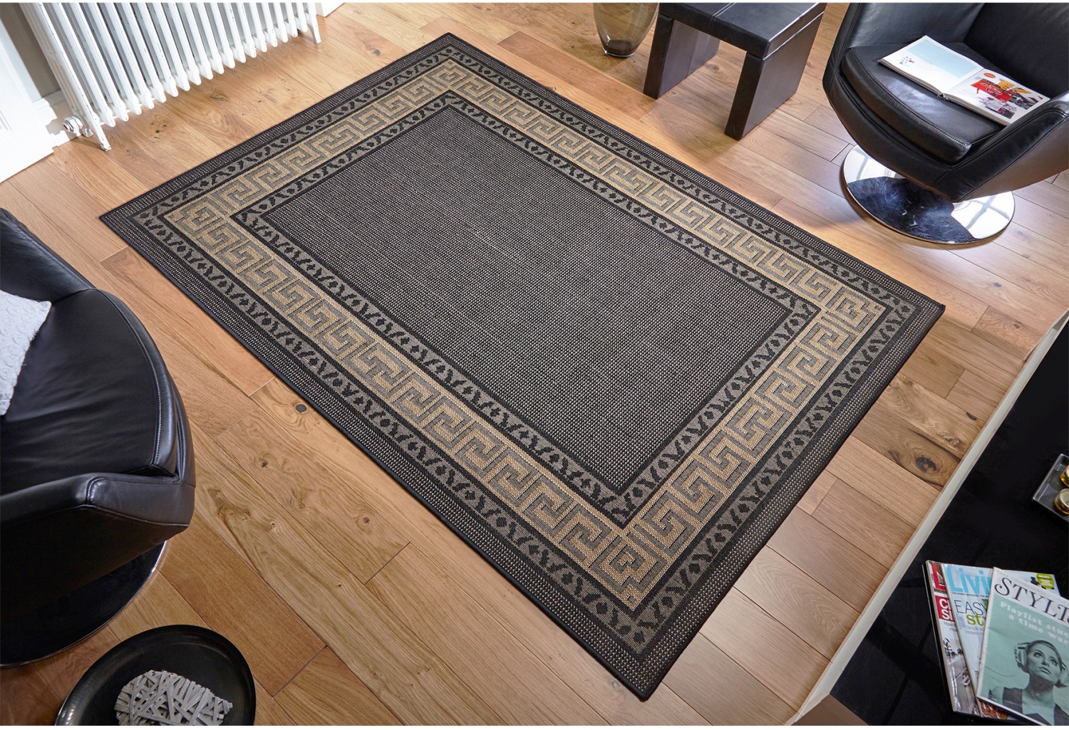 Greek Anti Slip Flatweave Rug - Black