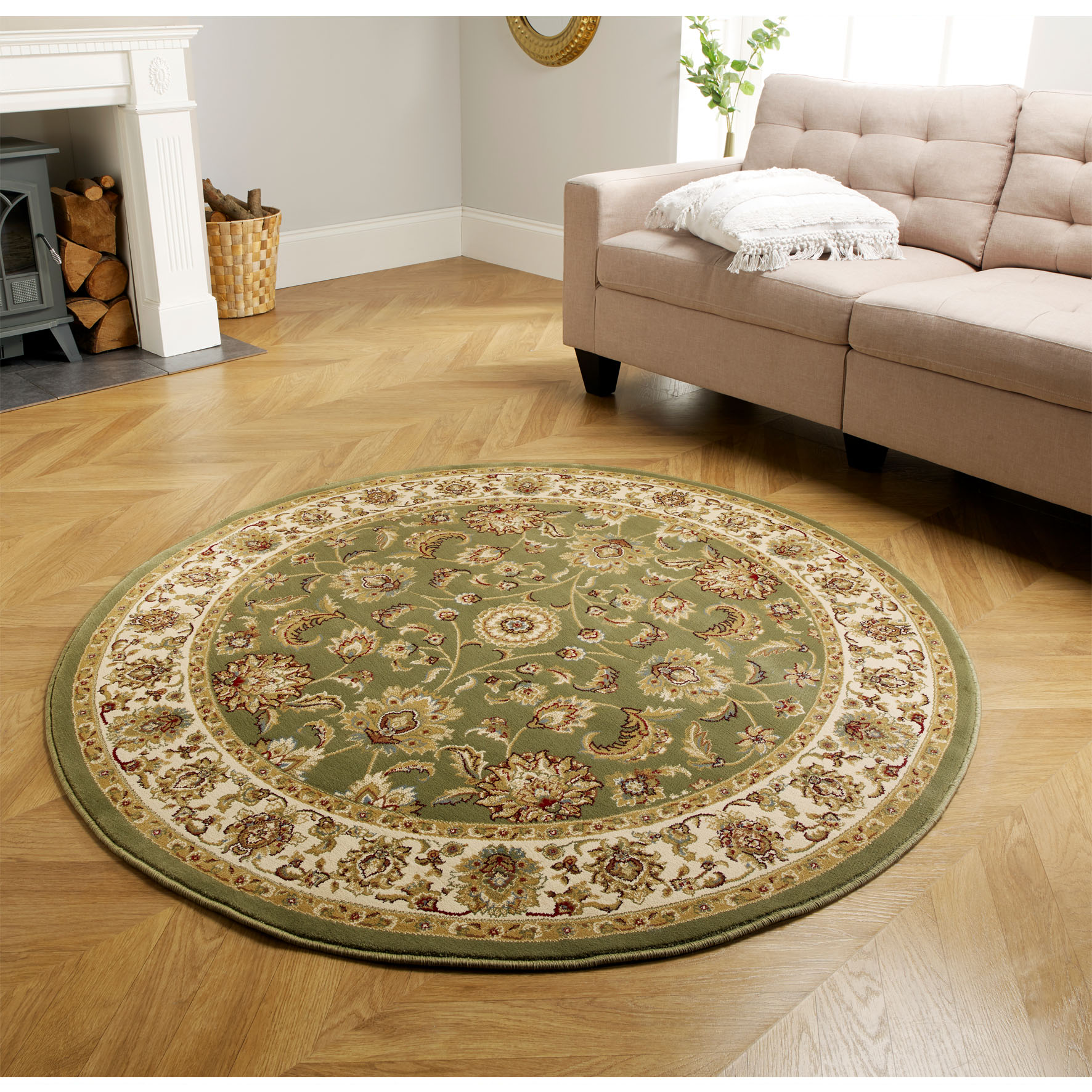 Kendra Traditional Circle Rug - 3330G Green Gold