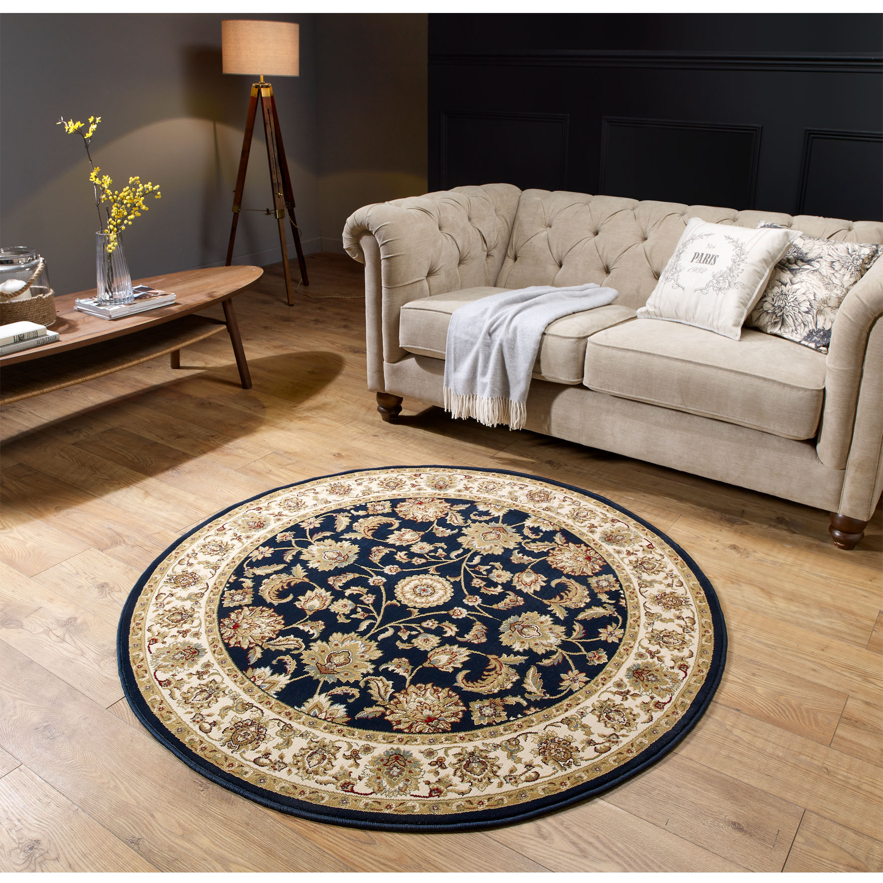 Kendra Traditional Circle Rug - 3330B Blue Gold