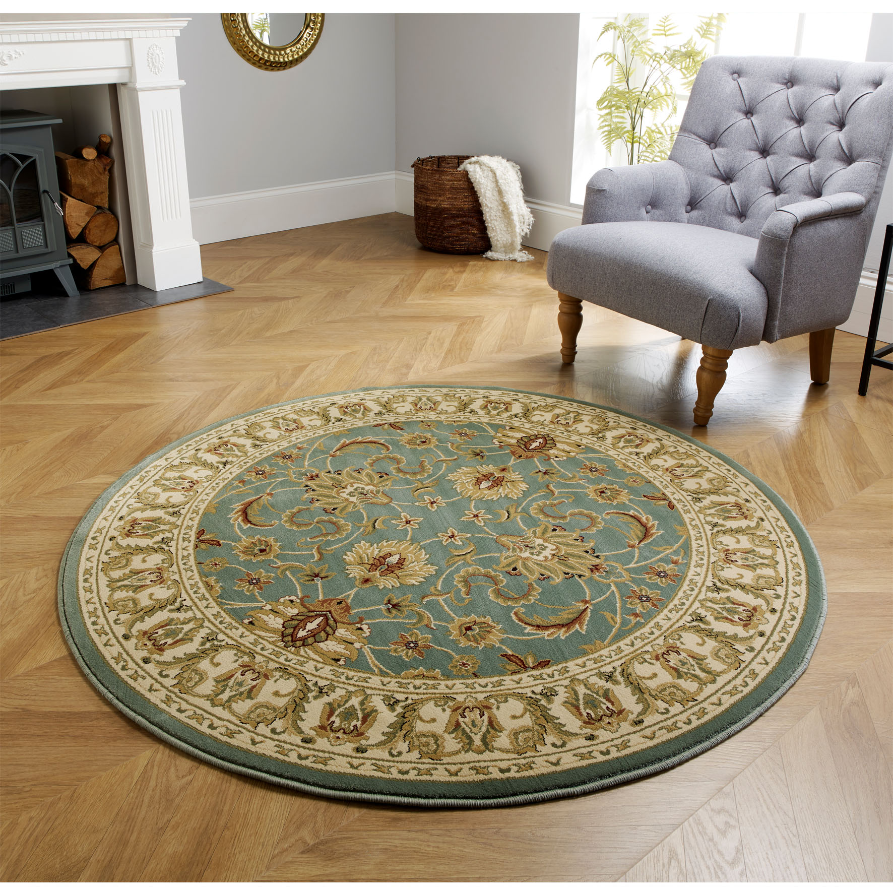 Kendra Traditional Circle Rug - 45L Green Gold