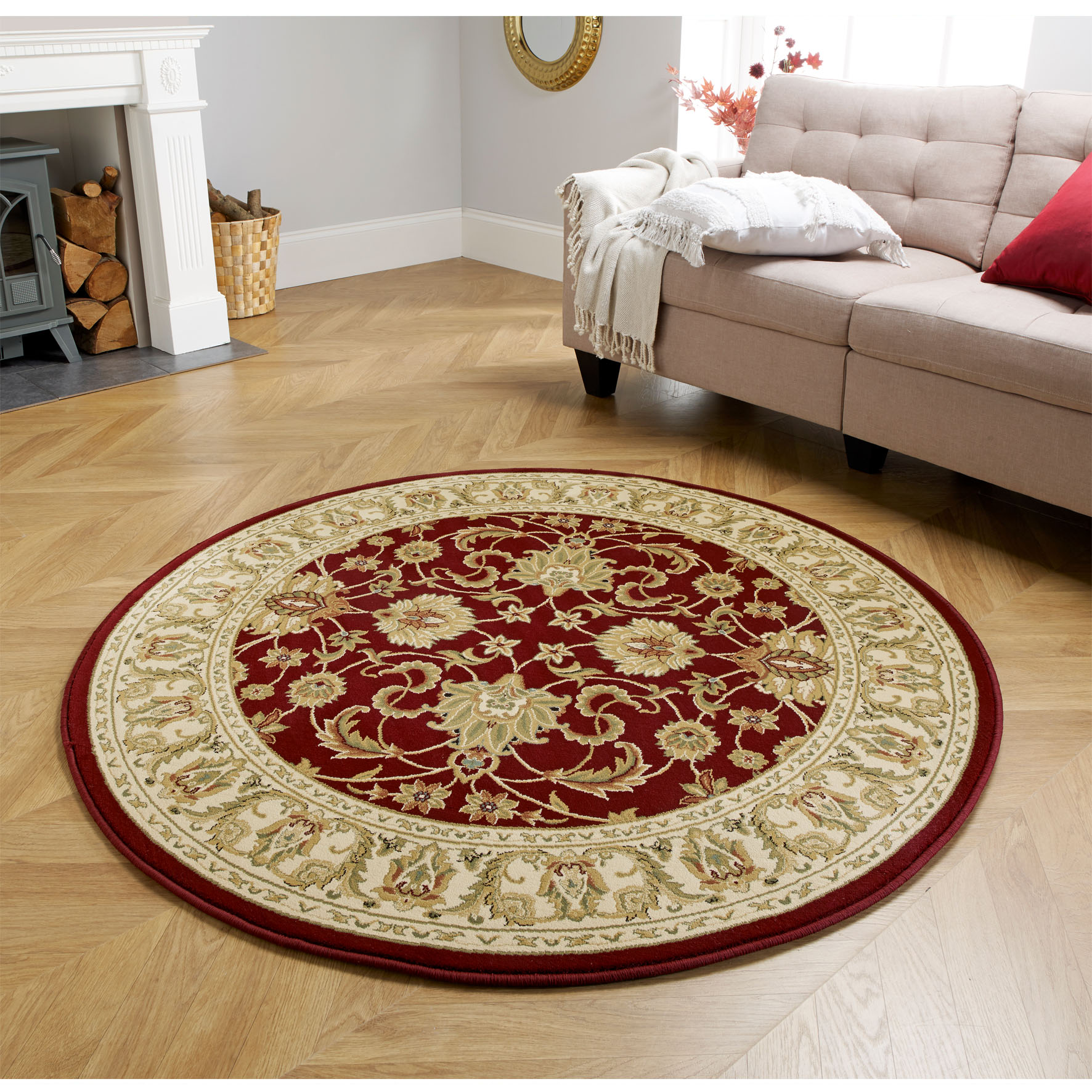 Kendra Traditional Circle Rug - 45M Red Gold