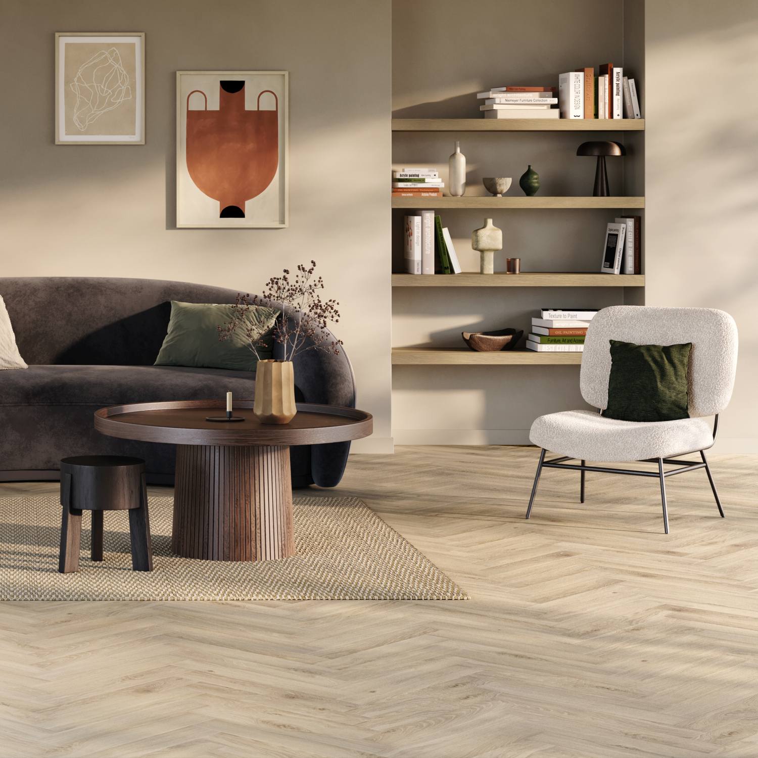 Bloom Sand Natural Wood Herringbone