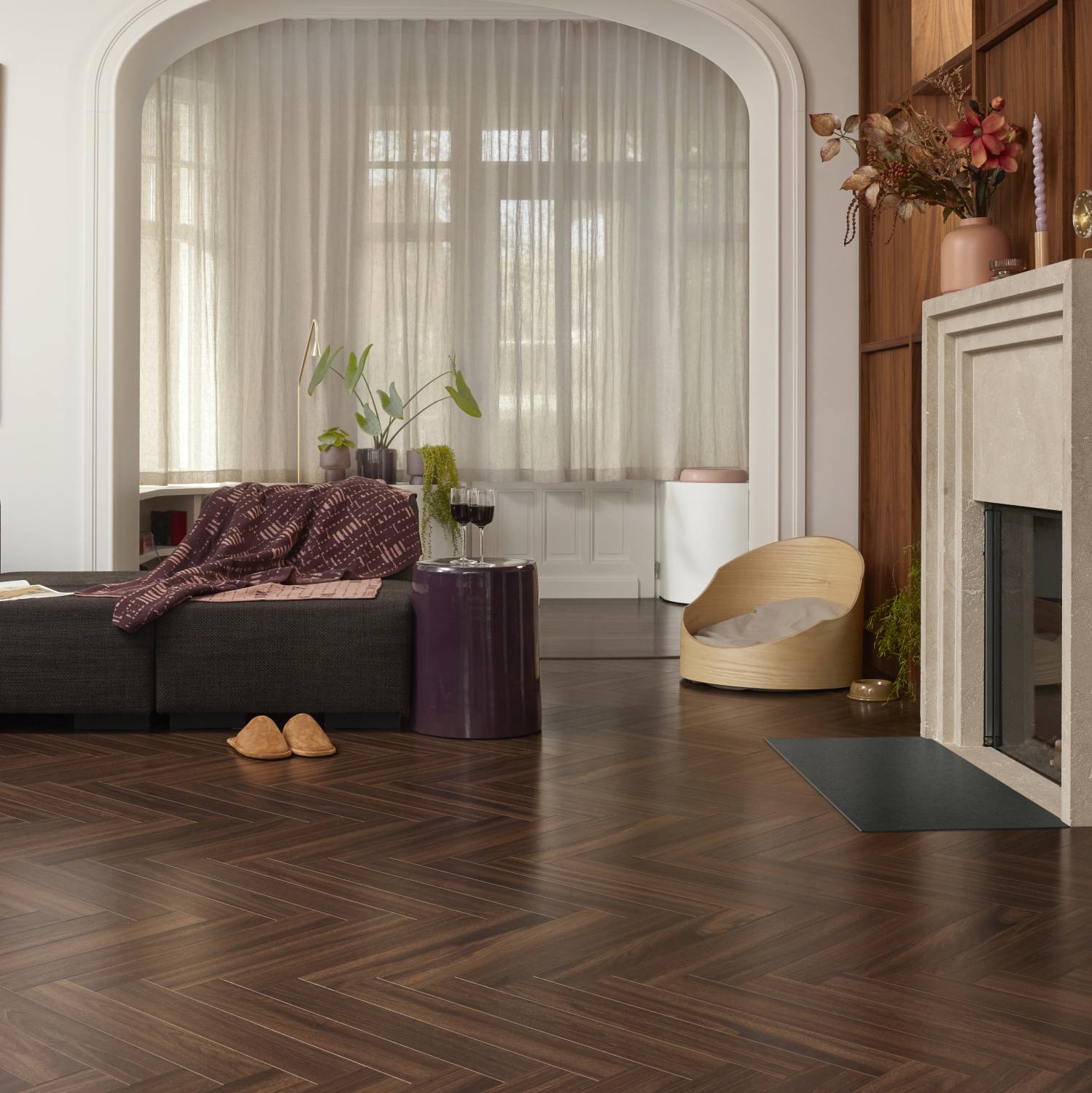 Walnut Brown Wood Herringbone