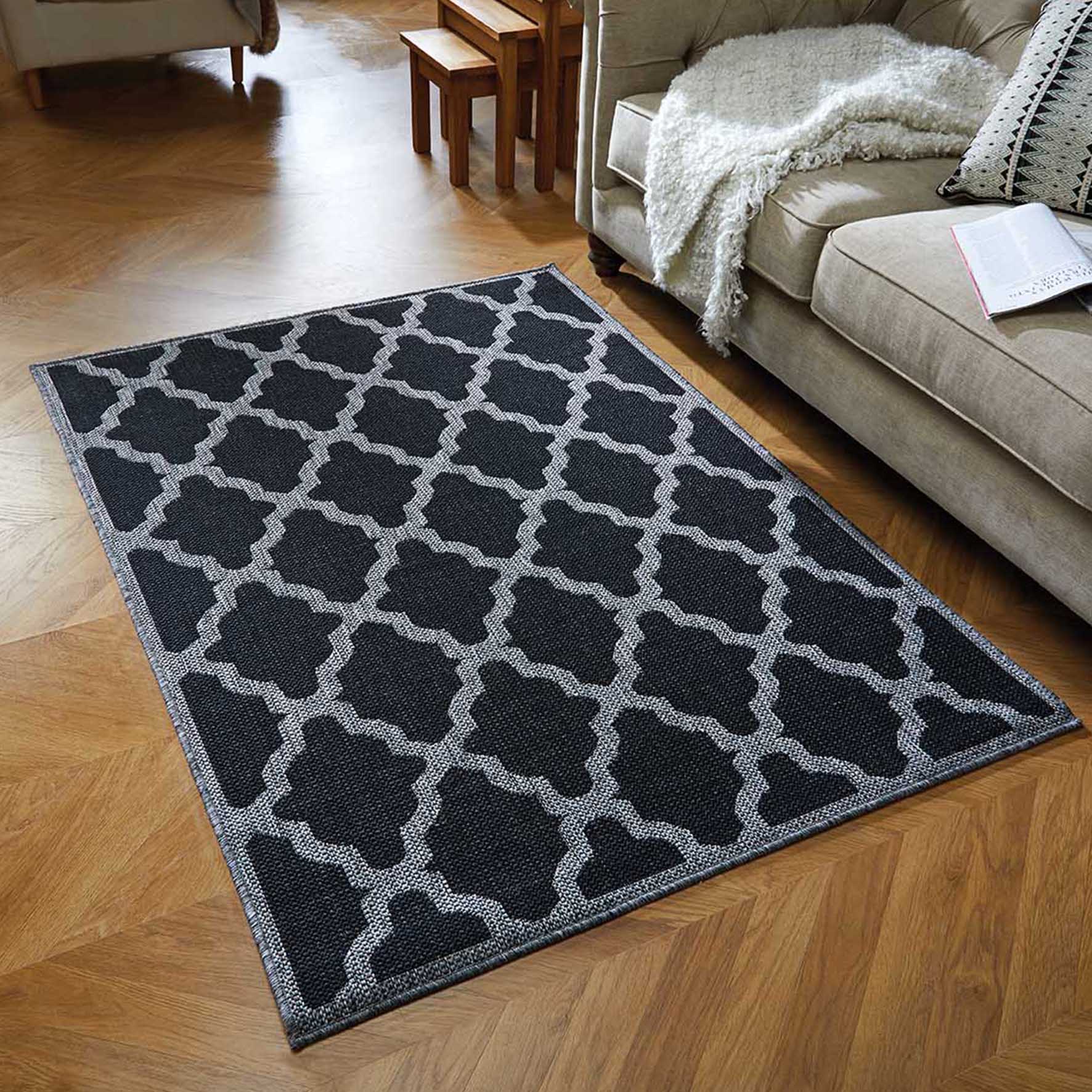 Moda Anti Slip Flatweave Rug - Trellis Black