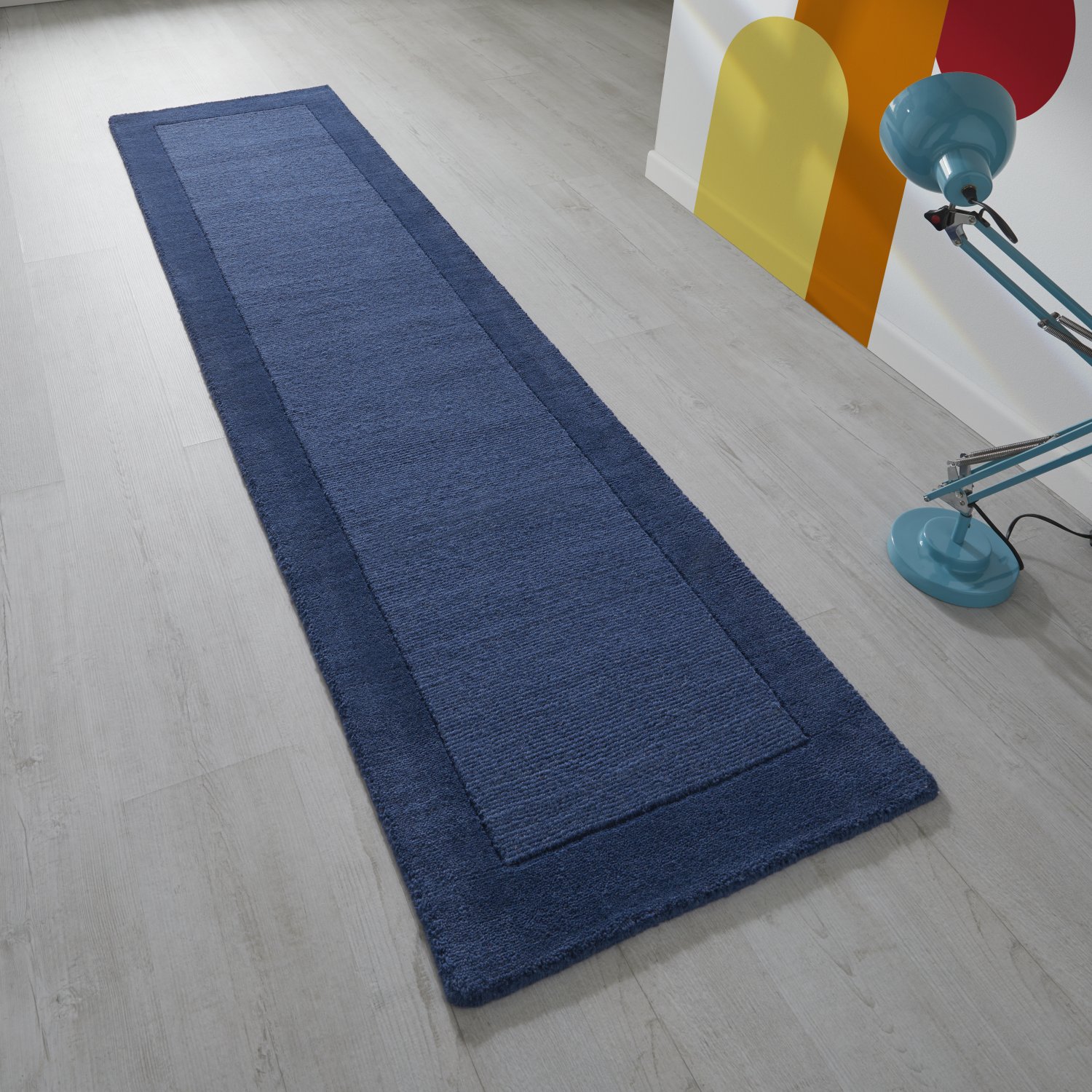 Colours Bordered Wool Runner - Blue