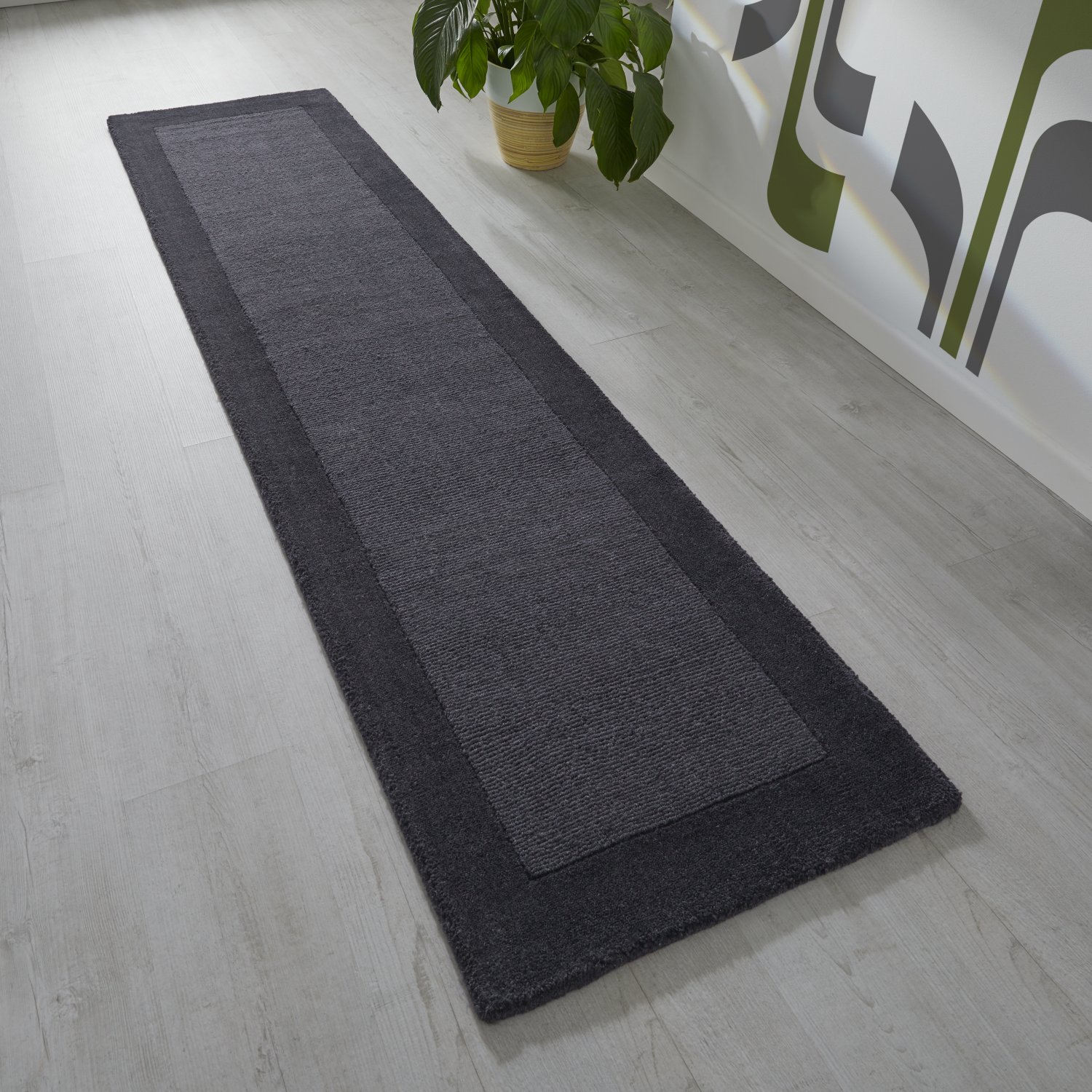 Colours Bordered Wool Runner - Charcoal