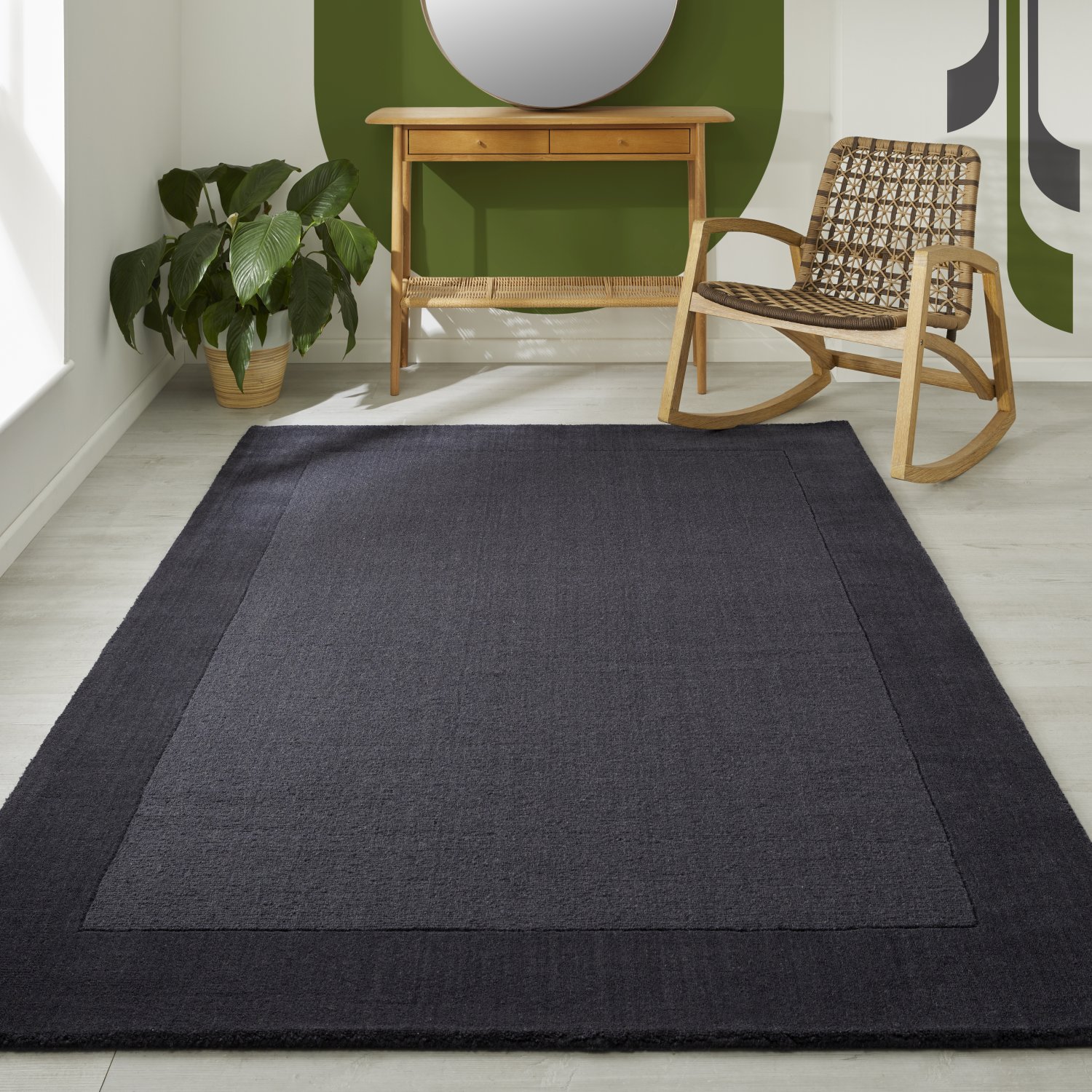 Colours Bordered Wool Rug - Charcoal