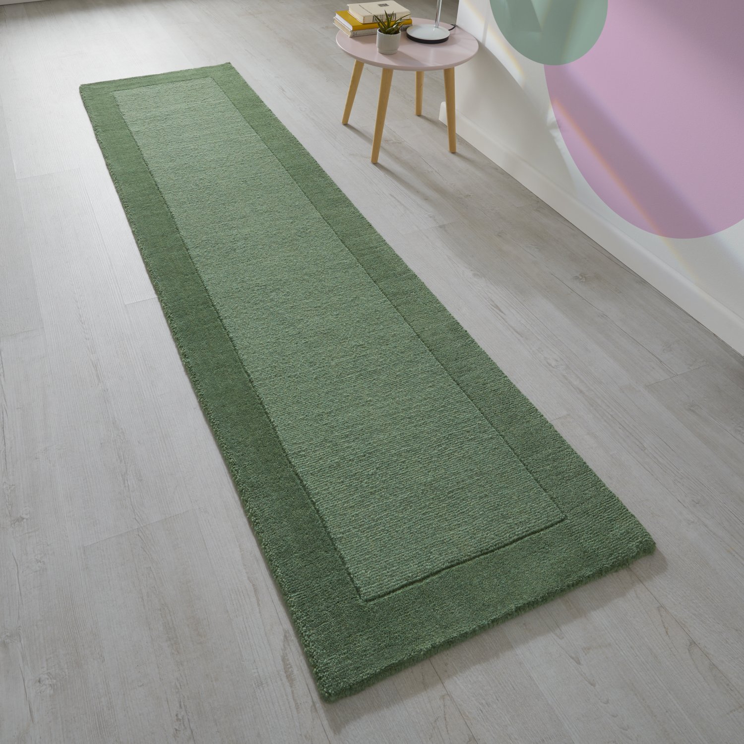 Colours Bordered Wool Runner - Green Colours Bordered Wool Runner - Green