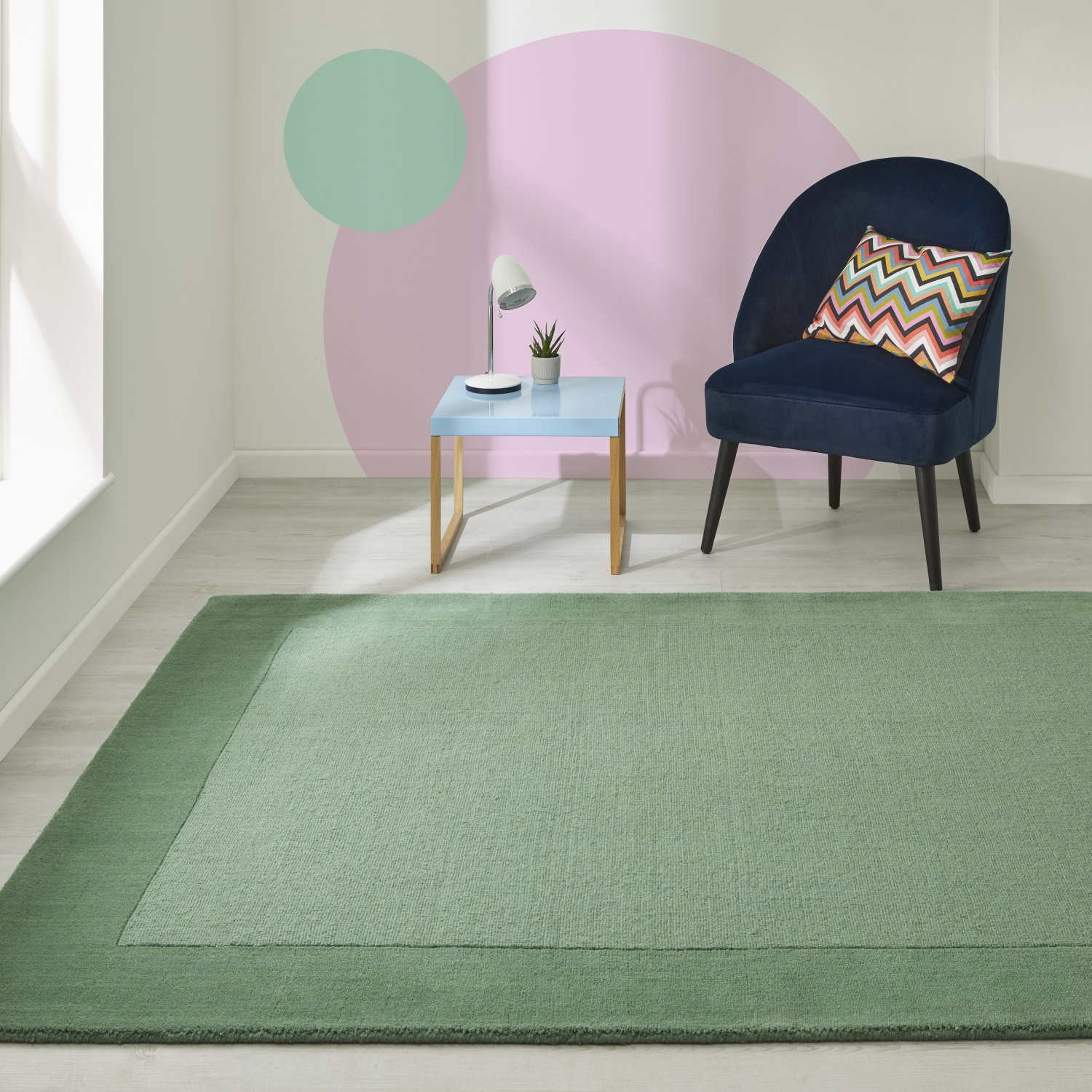 Colours Bordered Wool Rug - Green