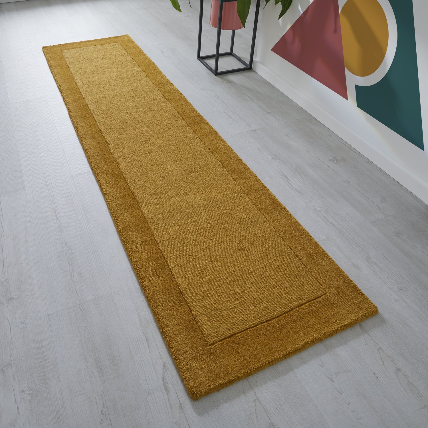 Colours Bordered Wool Rug - Mustard