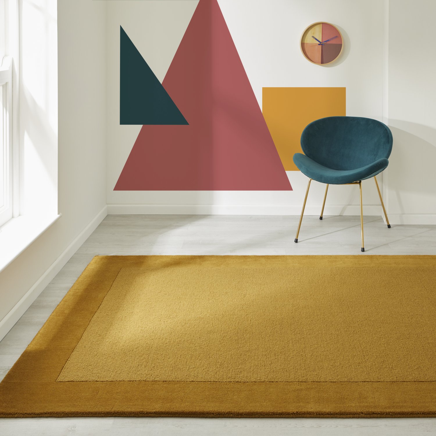 Colours Bordered Wool Rug - Mustard