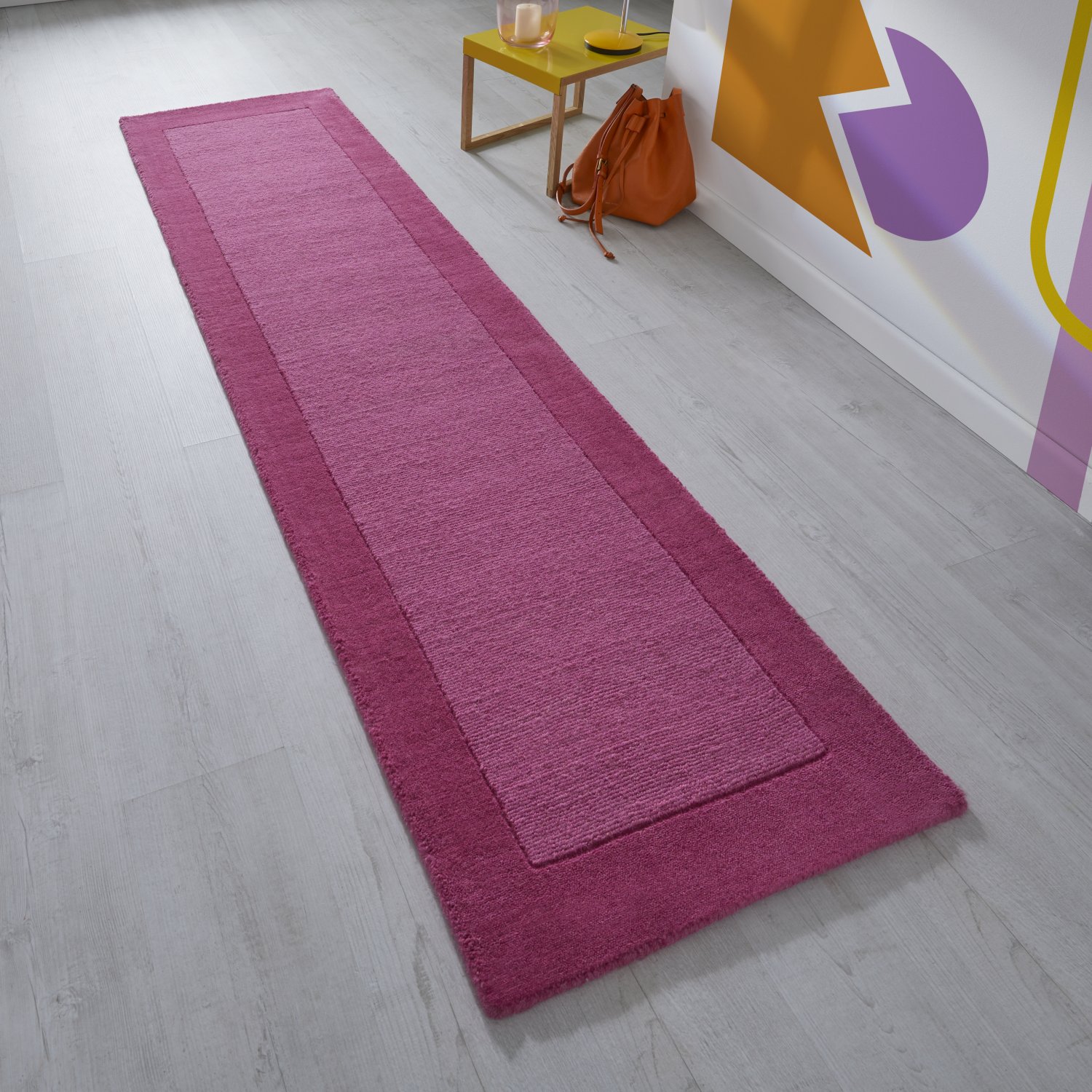 Colours Bordered Wool Rug - Pink