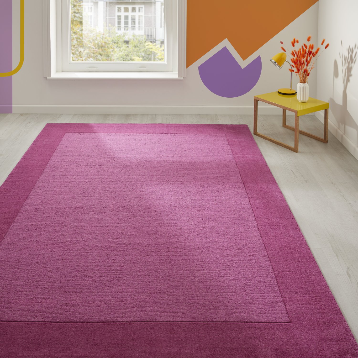 Colours Bordered Wool Rug - Pink