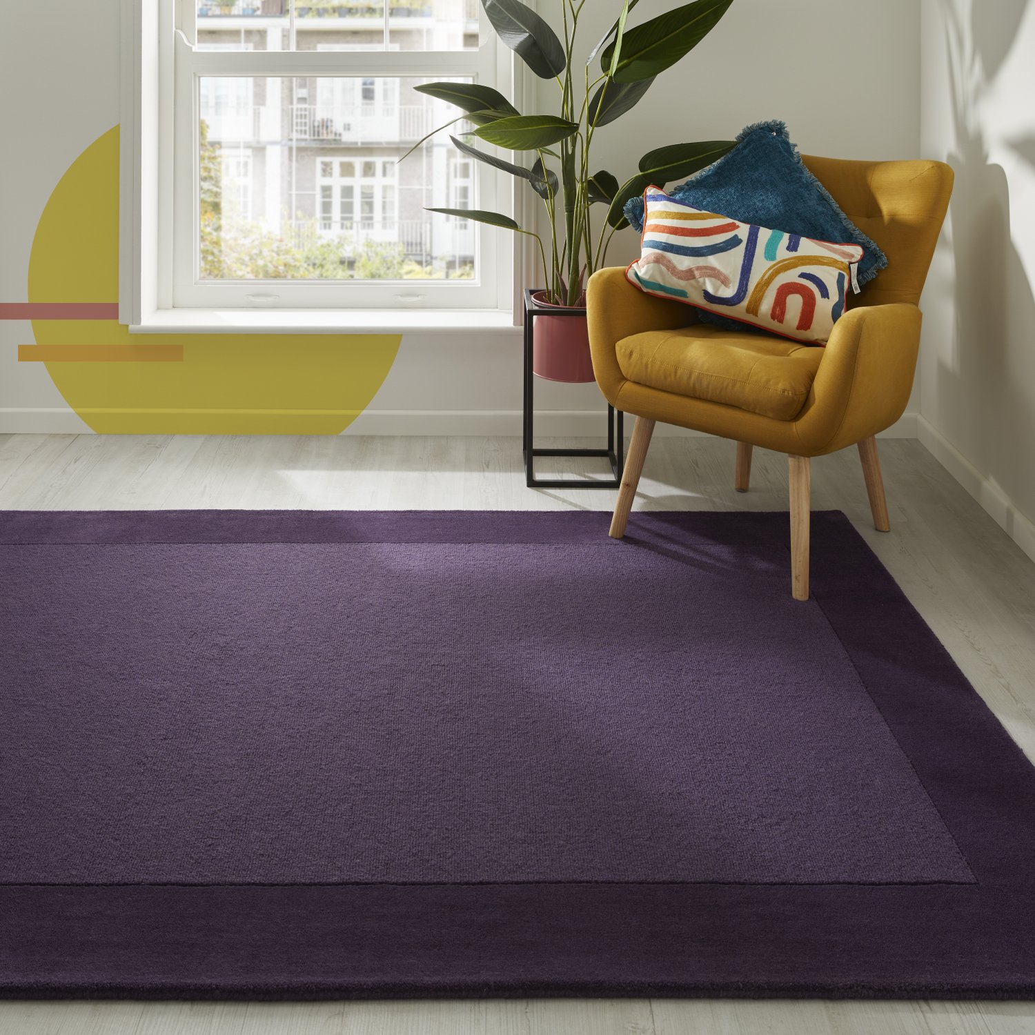 Colours Bordered Wool Rug - Purple