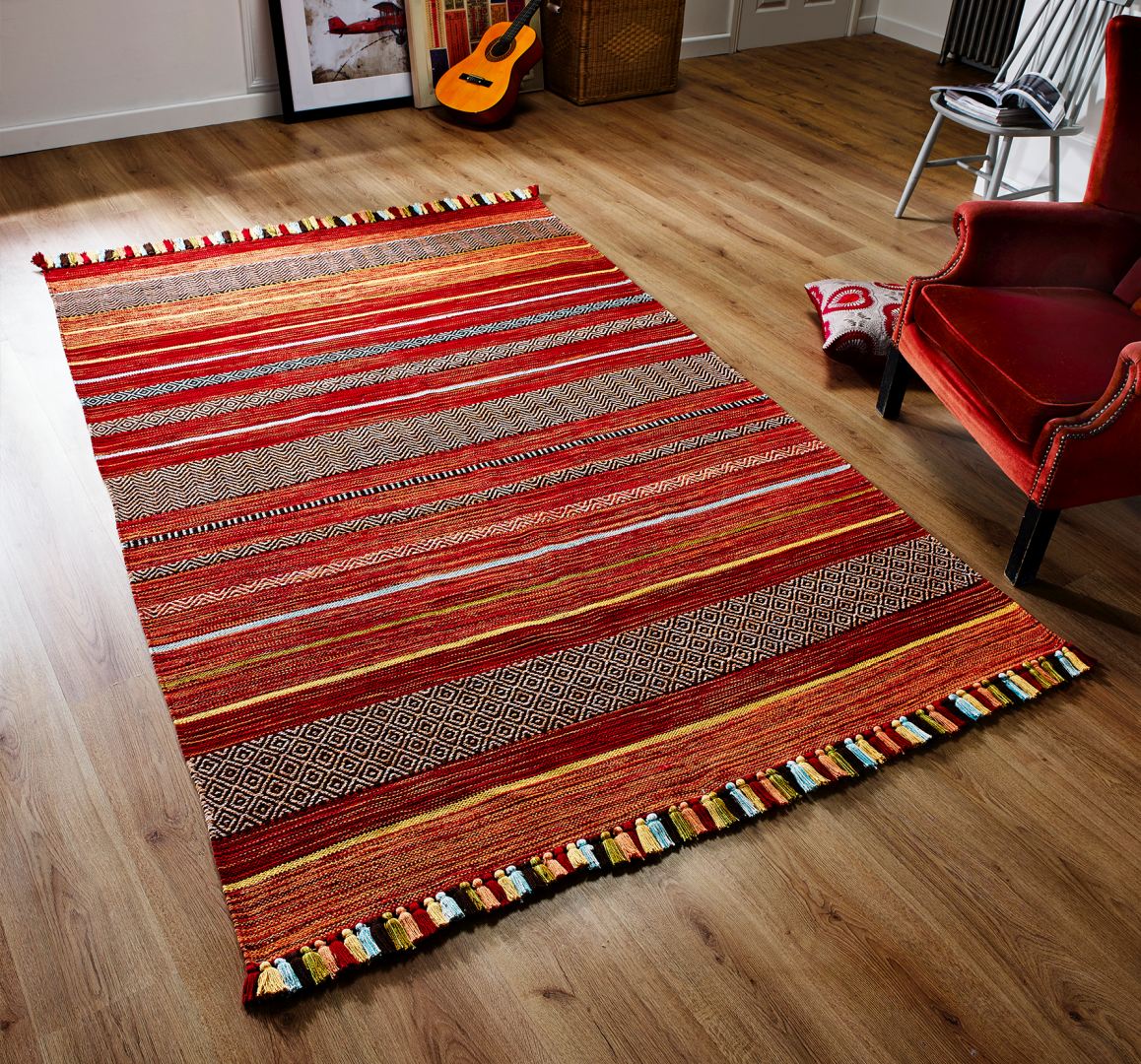 Kelim Ethnic Rug - Red Stripe